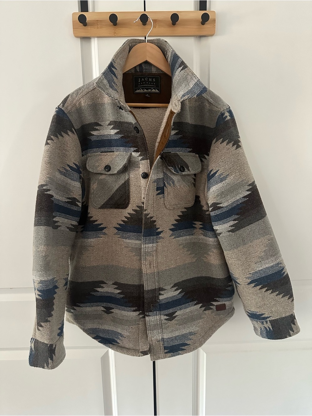 Jachs Gray Tan and Blue Patterned Lightweight Shirt Jacket